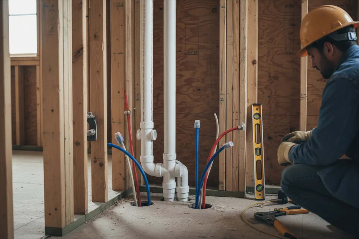 Drain and supply rough-in during Leak Detection in Johnstown